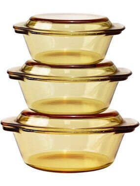Stylish 3-Piece Round Glass Casserole Set with Lid & Handle - Perfect for Baking